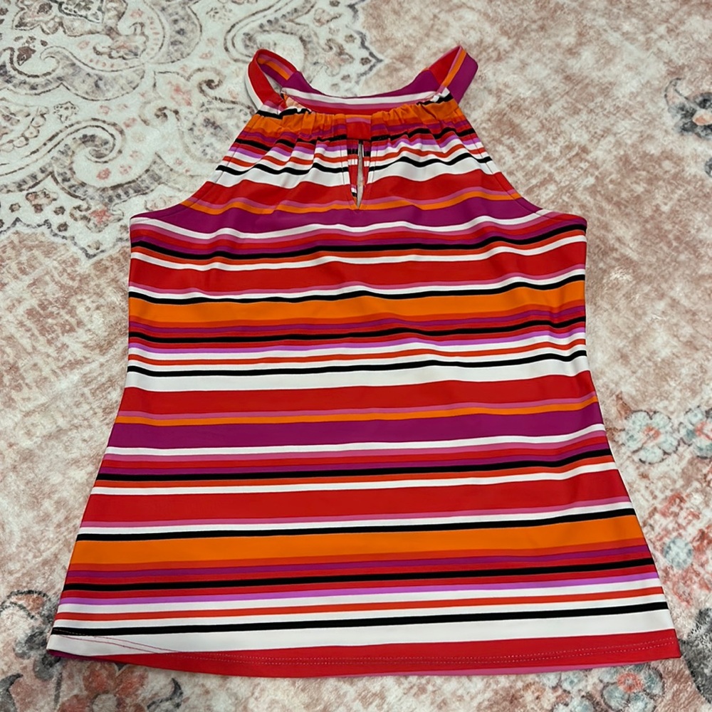 Jude Connally size XS women’s sleeveless blouse, red/pink/black/orange